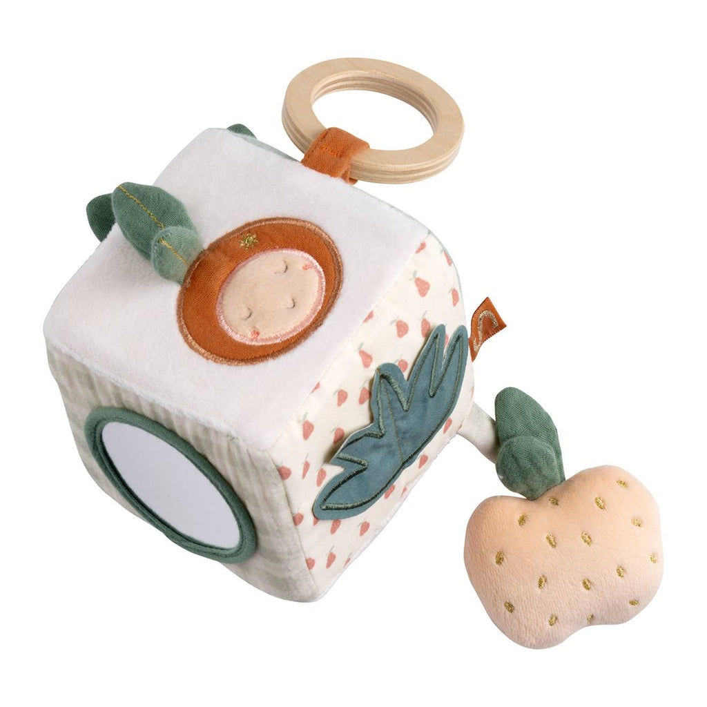Cube d'activités bébé en velours - botanica blanc