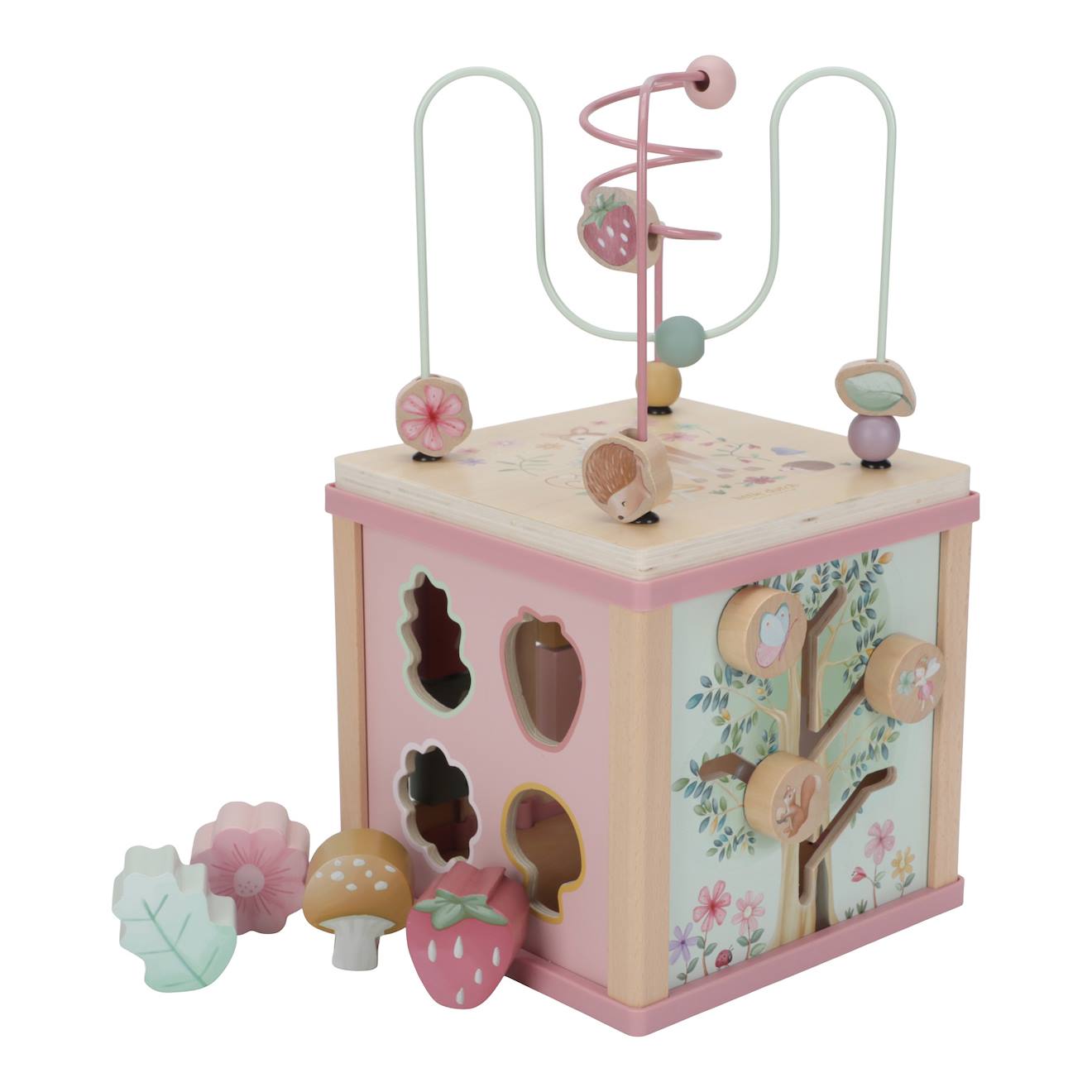 Cube d'activités en bois fairy garden rose