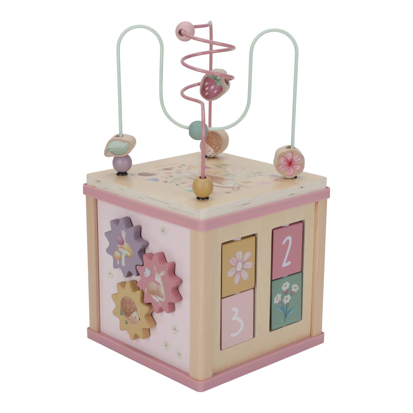 Cube d'activités en bois fairy garden rose