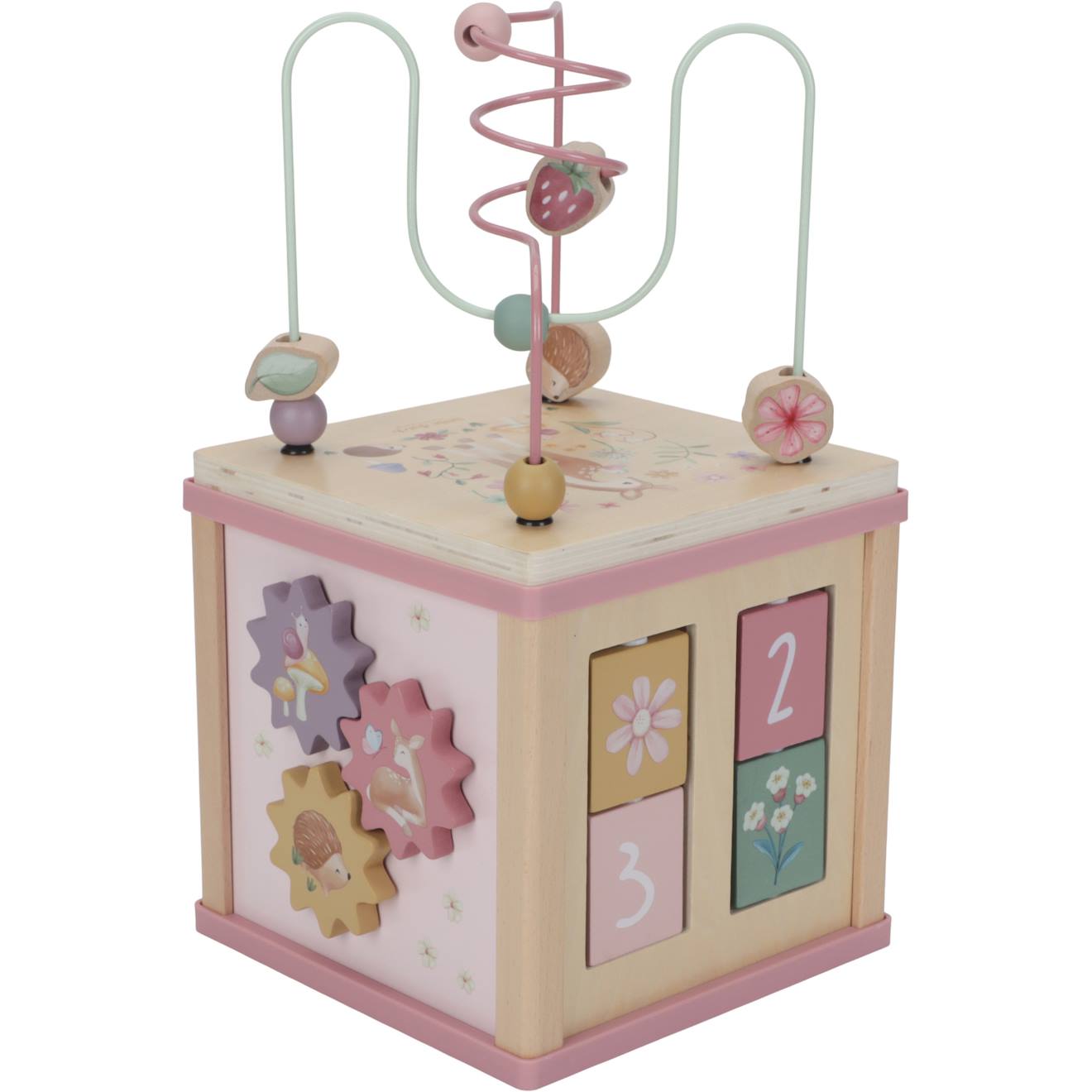 Cube d'activités en bois fairy garden rose