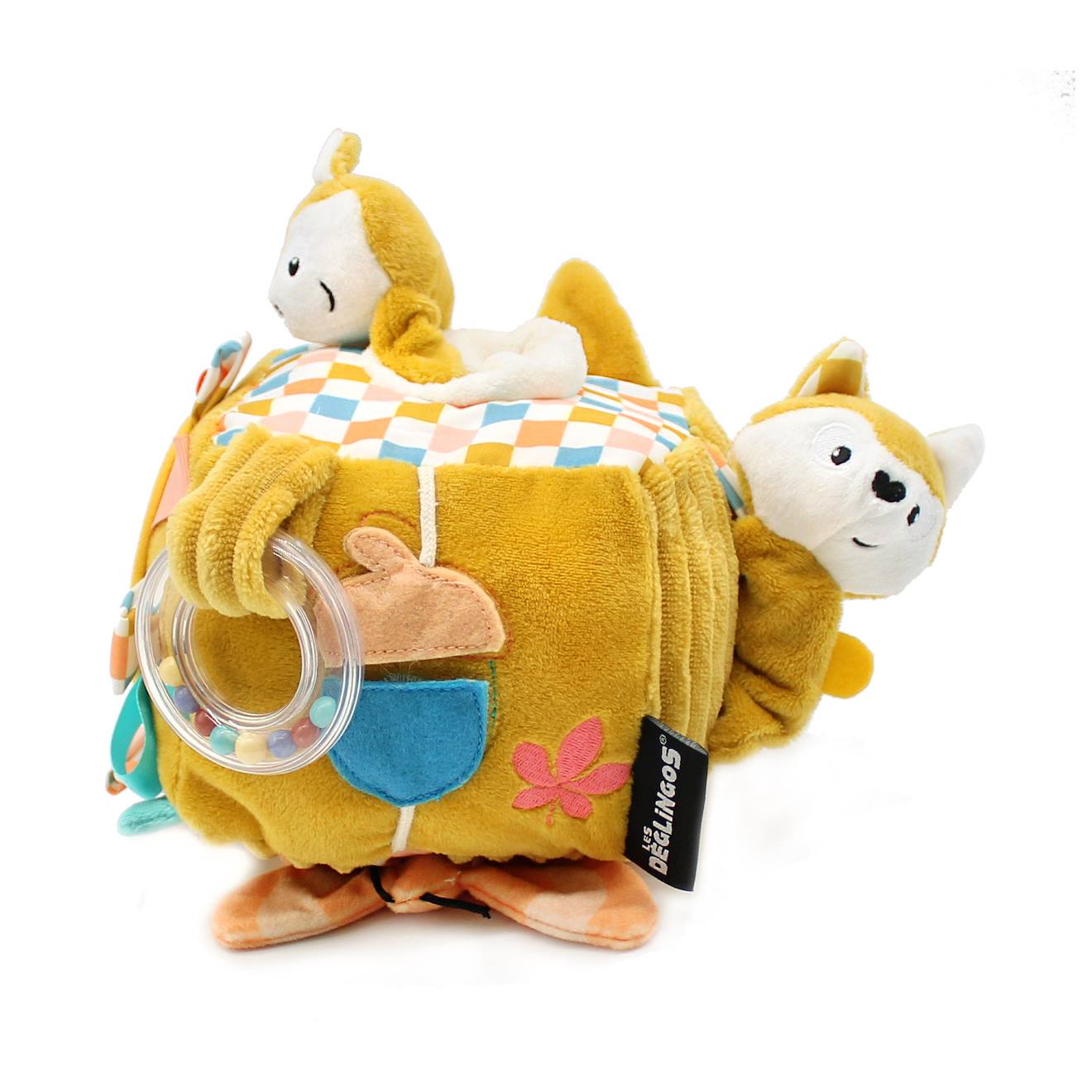 Cube d'activités en tissu jaune