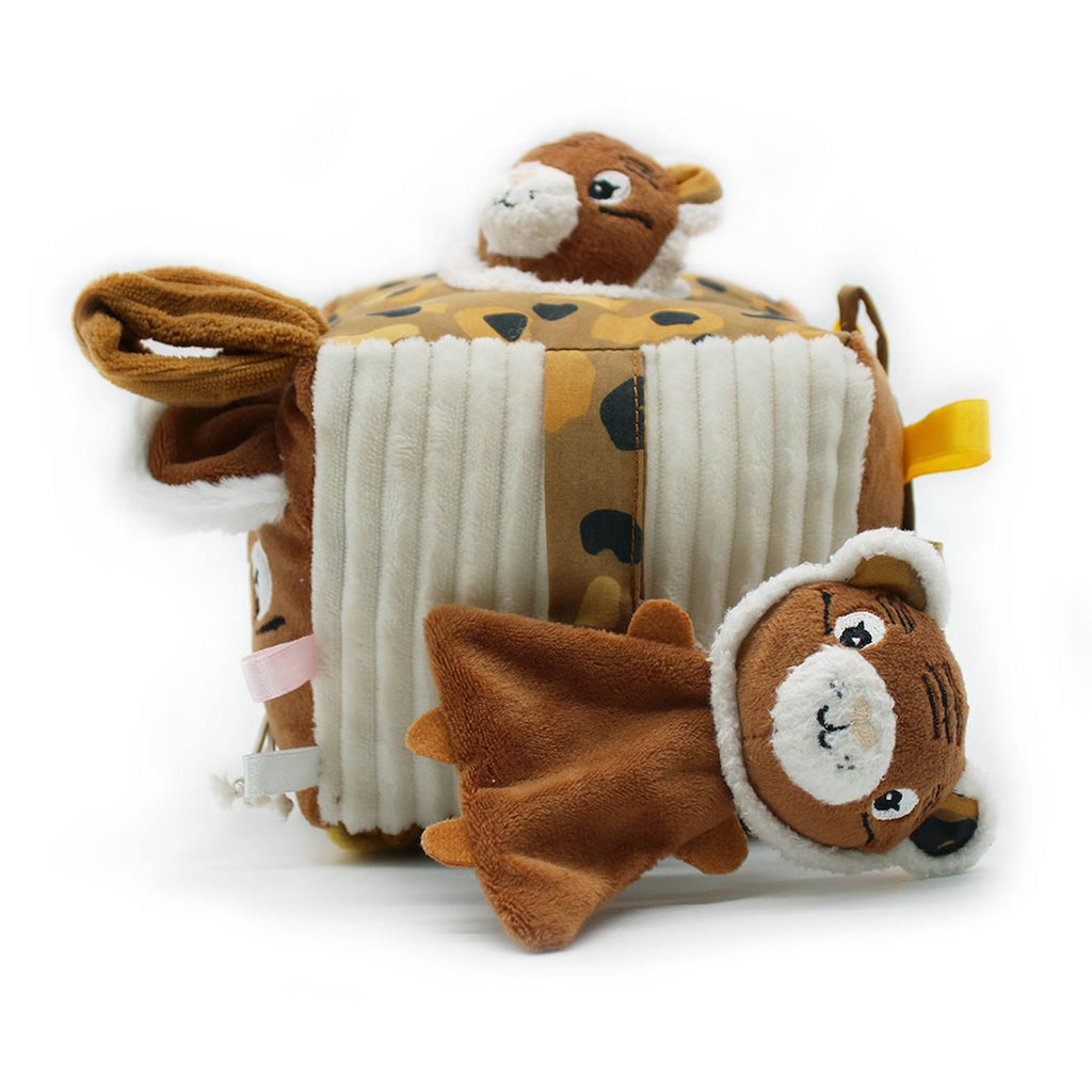 Cube d'activités en tissu marron