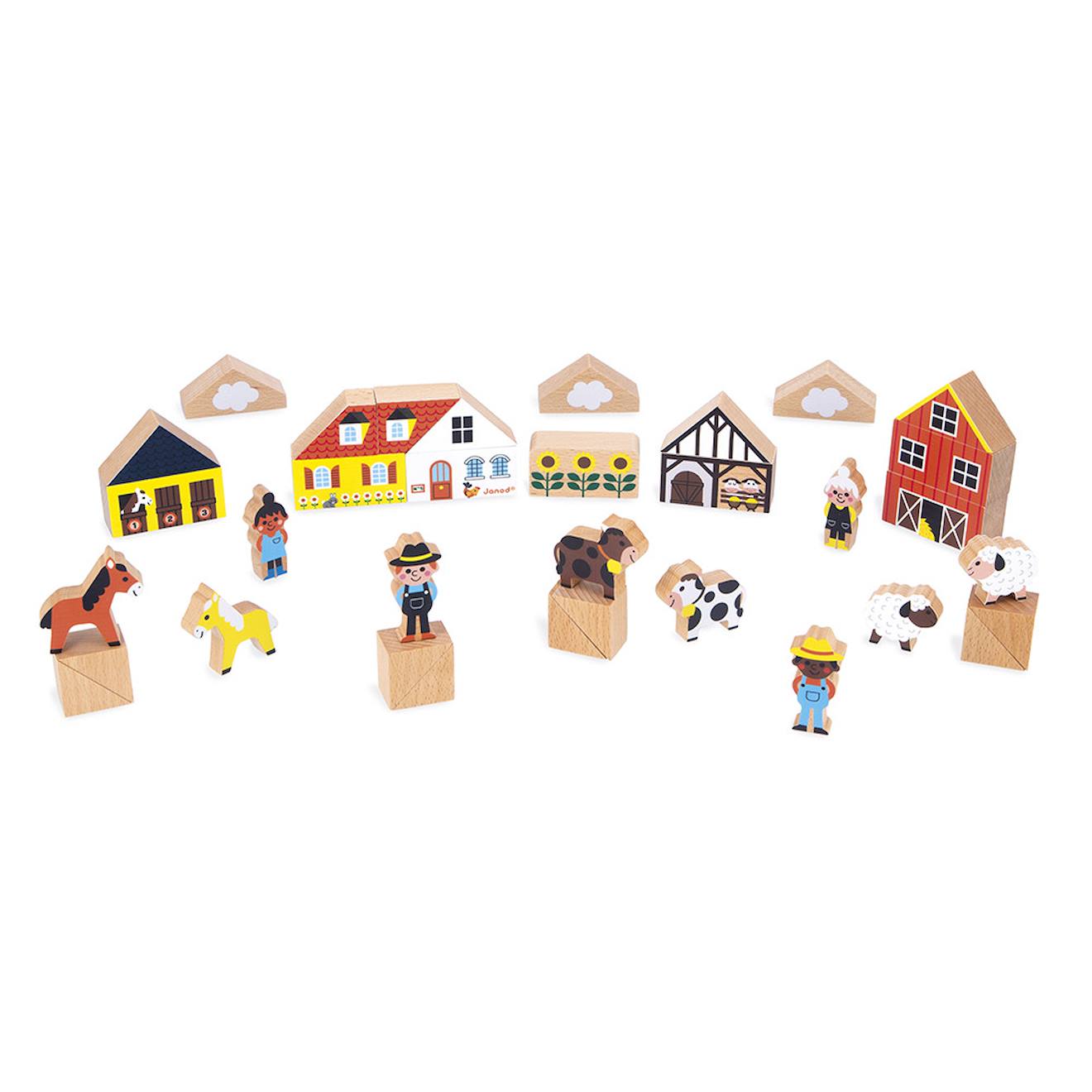 Cubes en bois FSC la campagne, 36 pièces multicolore