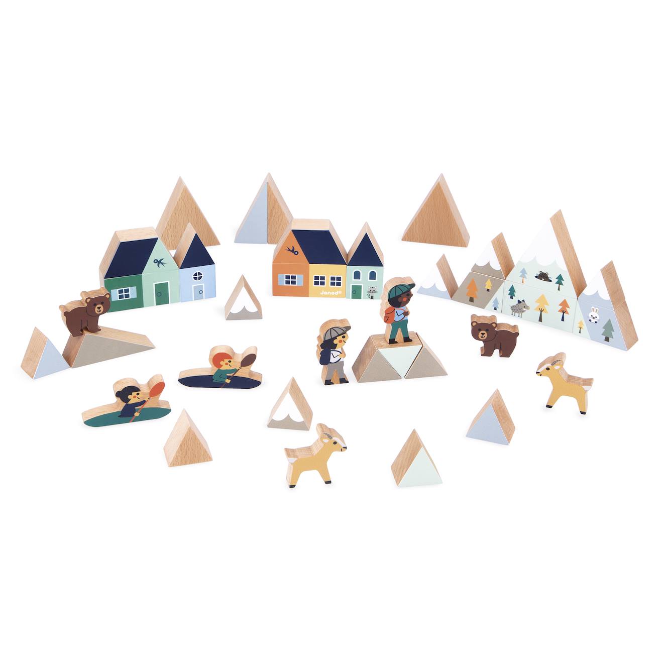 Cubes en bois FSC la vallée blanche, 36 pièces multicolore