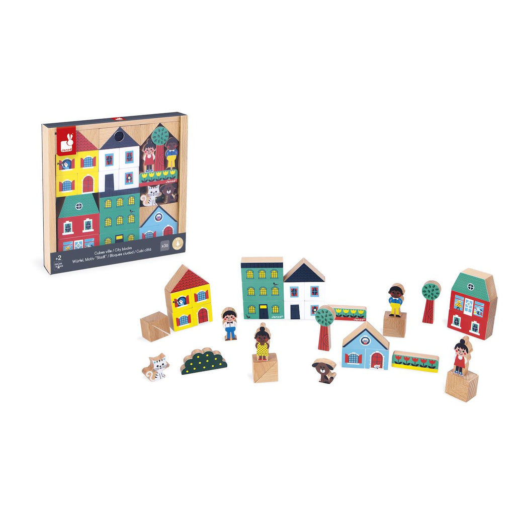 Cubes en bois FSC la ville, 36 pièces multicolore
