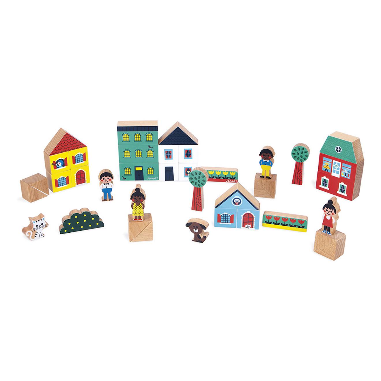Cubes en bois FSC la ville, 36 pièces multicolore