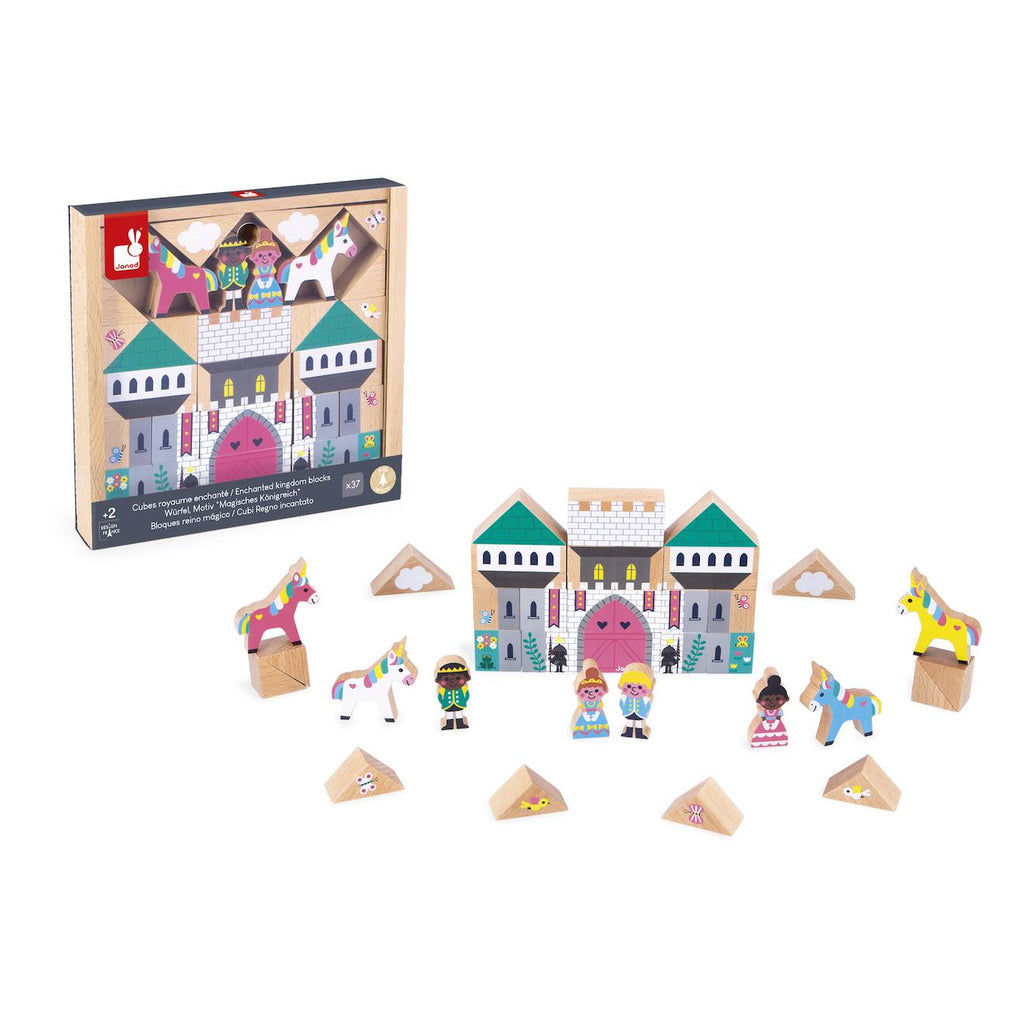 Cubes en bois FSC royaume enchanté, 36 pièces multicolore