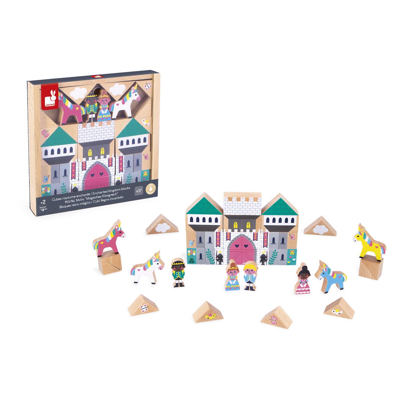 Cubes en bois FSC royaume enchanté, 36 pièces multicolore