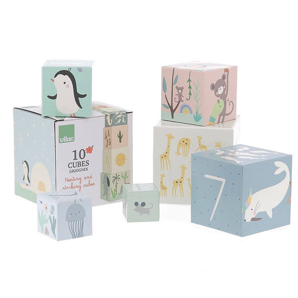 Cubes gigognes animaux du monde beige