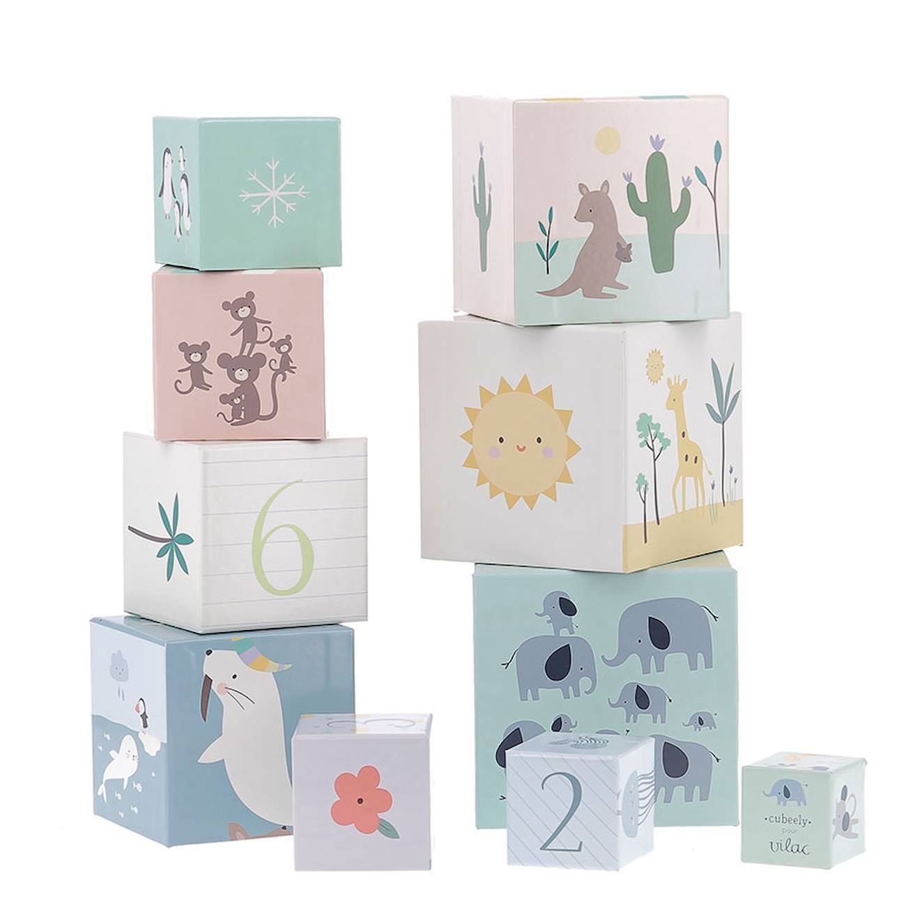 Cubes gigognes animaux du monde beige