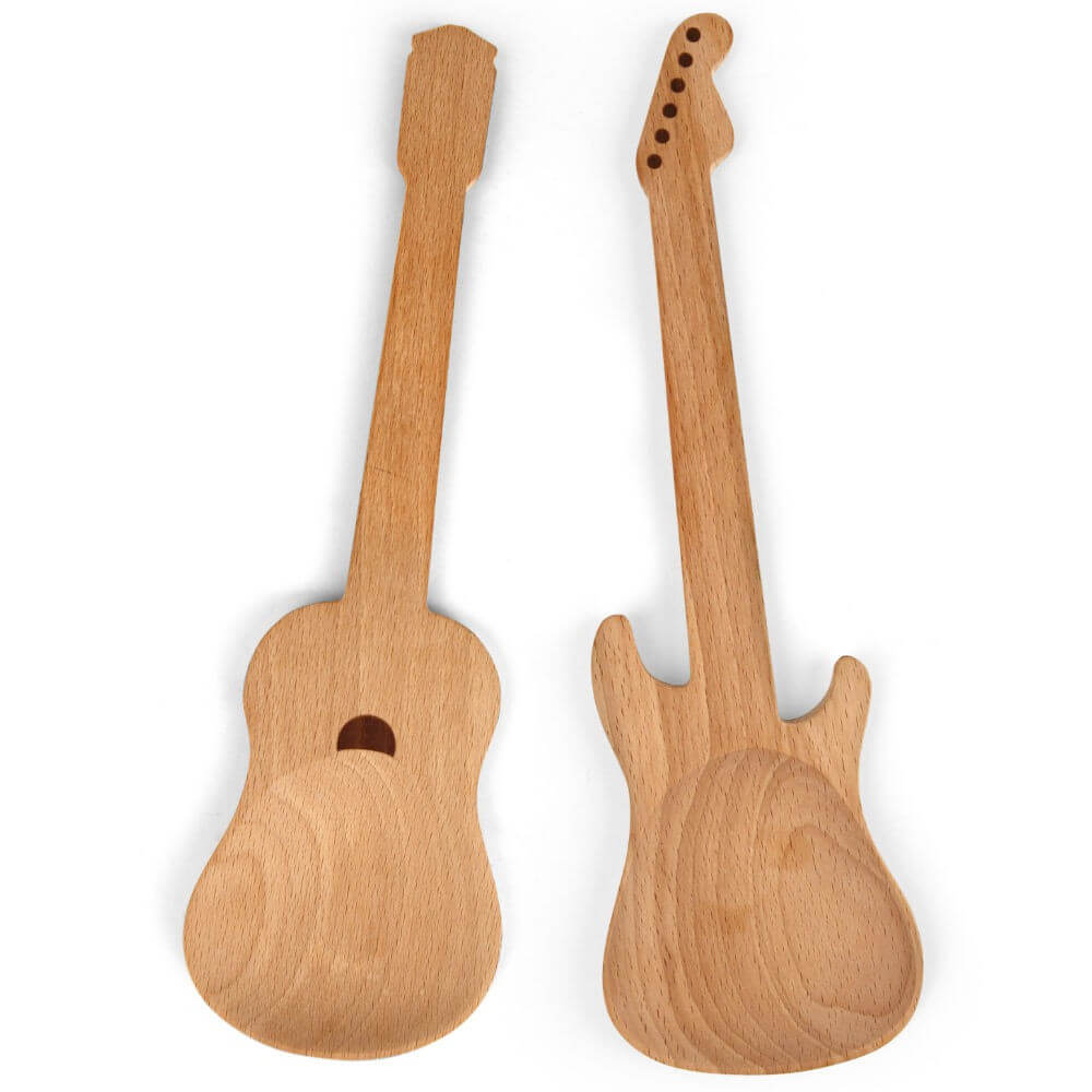 Cuillères à Salade en Bois Guitare (x2) - Ustensiles de Cuisine Kikkerland