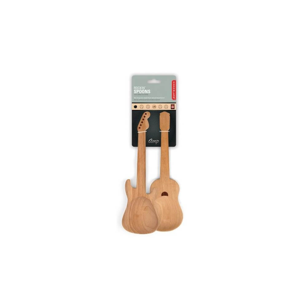 Cuillères à Salade en Bois Guitare (x2) - Ustensiles de Cuisine Kikkerland