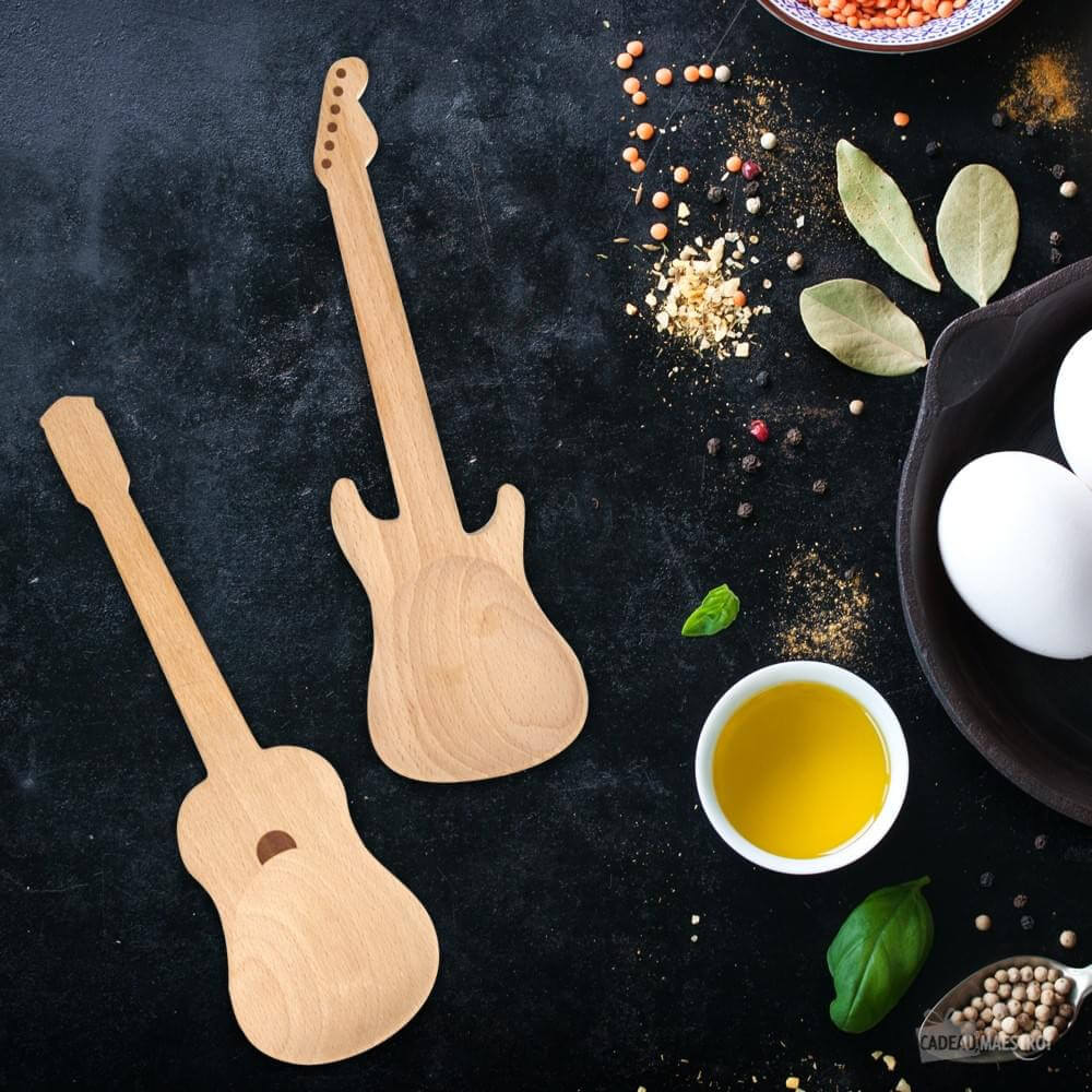 Cuillères à Salade en Bois Guitare (x2) - Ustensiles de Cuisine