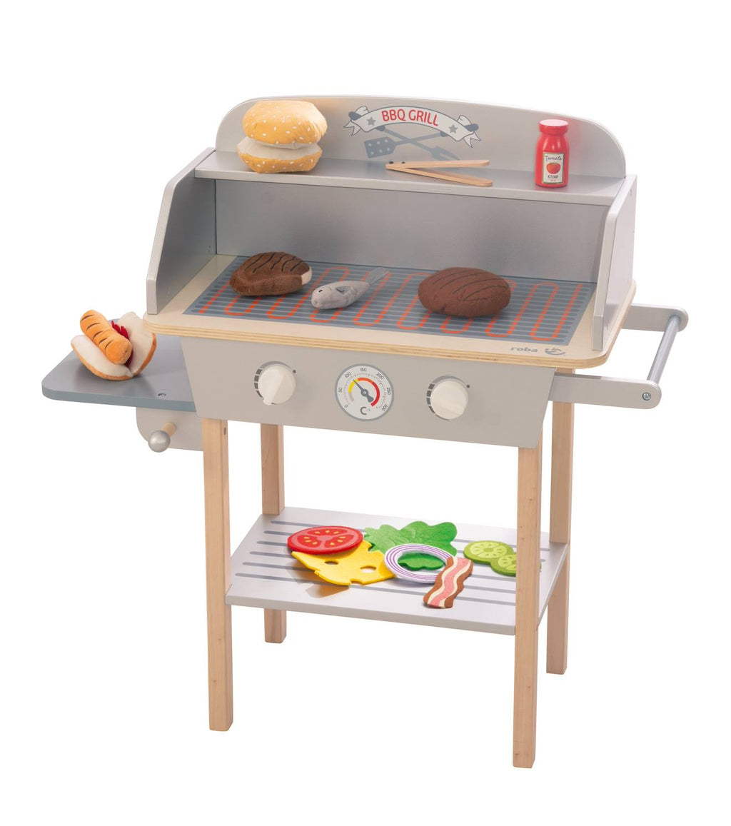 Cuisine barbecue pour enfants avec 14 accessoires gris et naturel