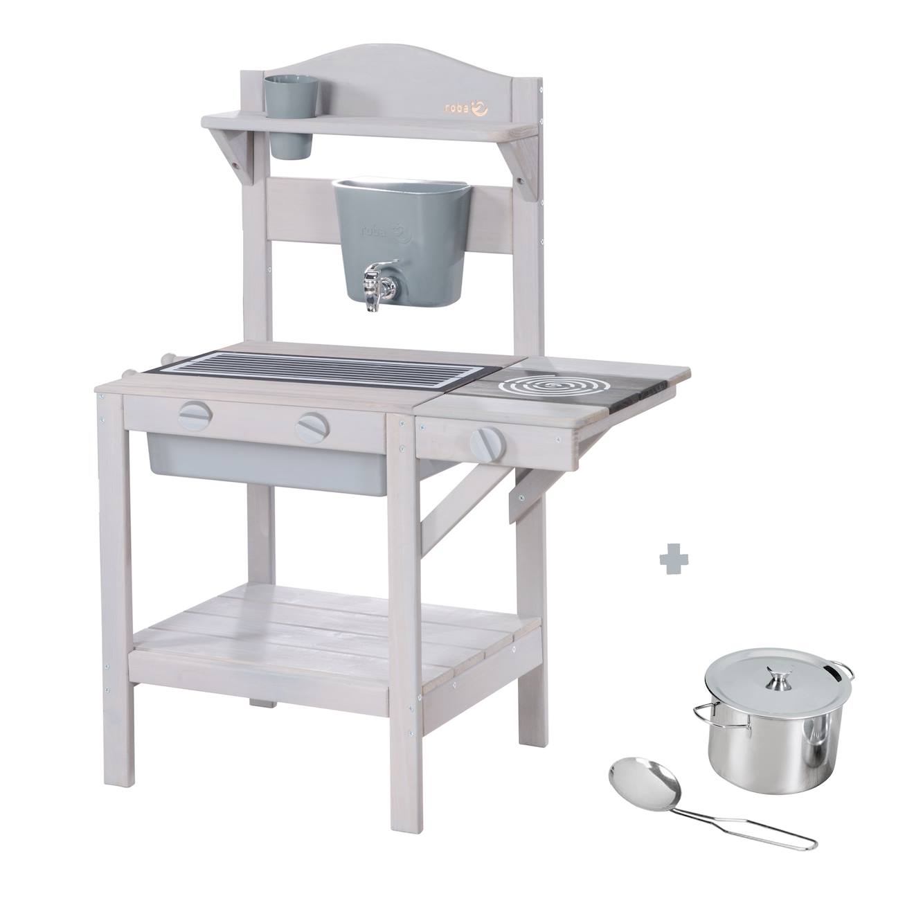 Cuisine d'extérieur en bois FSC pour enfants avec accessoires gris