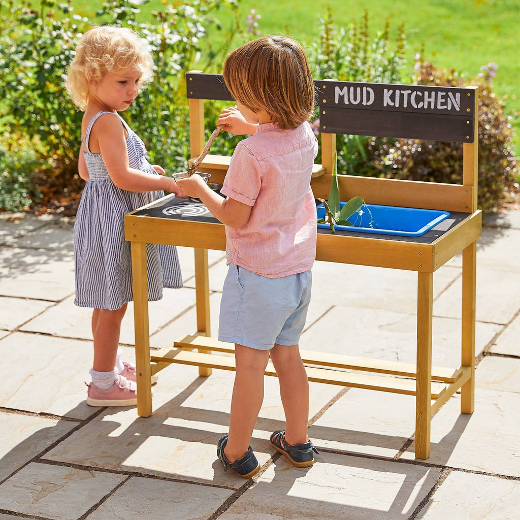 Cuisine d'extérieur pour enfant bois FSC marron - bleu - noir