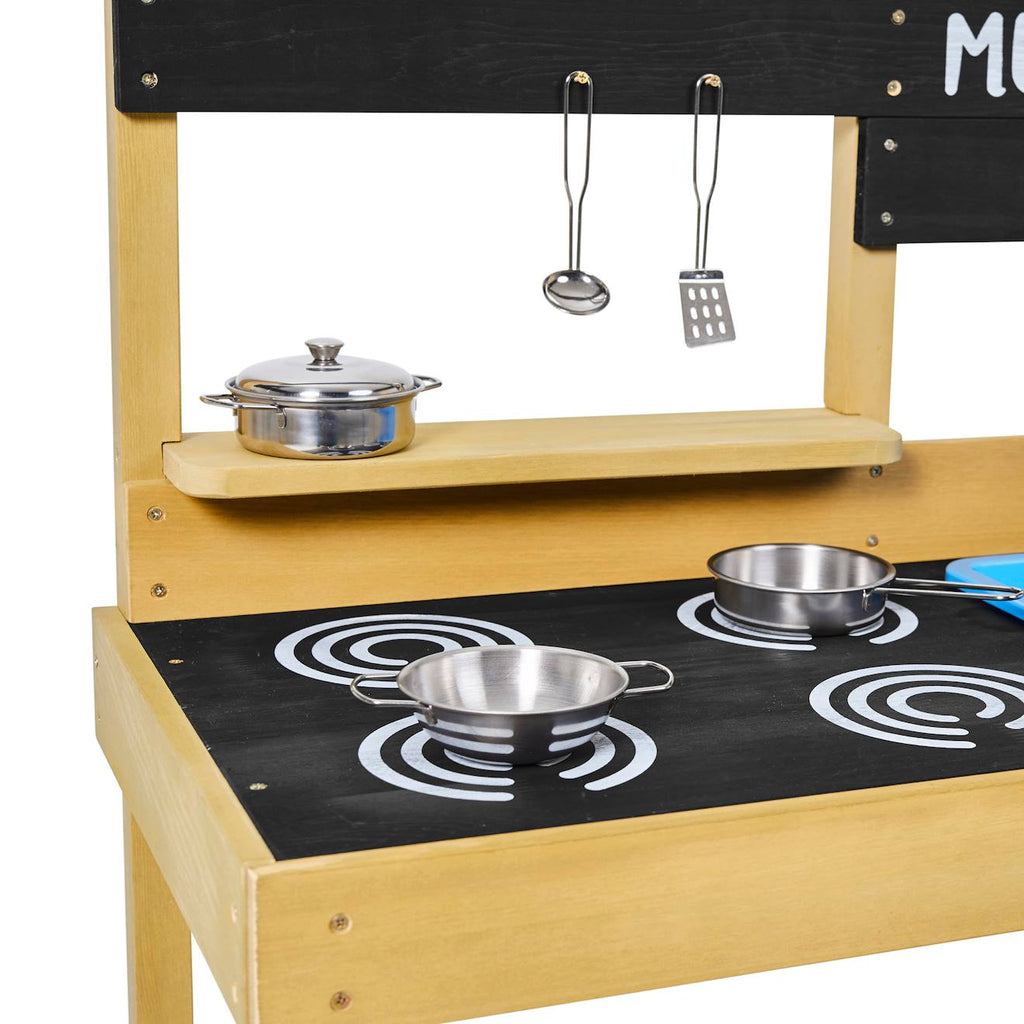 Cuisine d'extérieur pour enfant bois FSC marron - bleu - noir