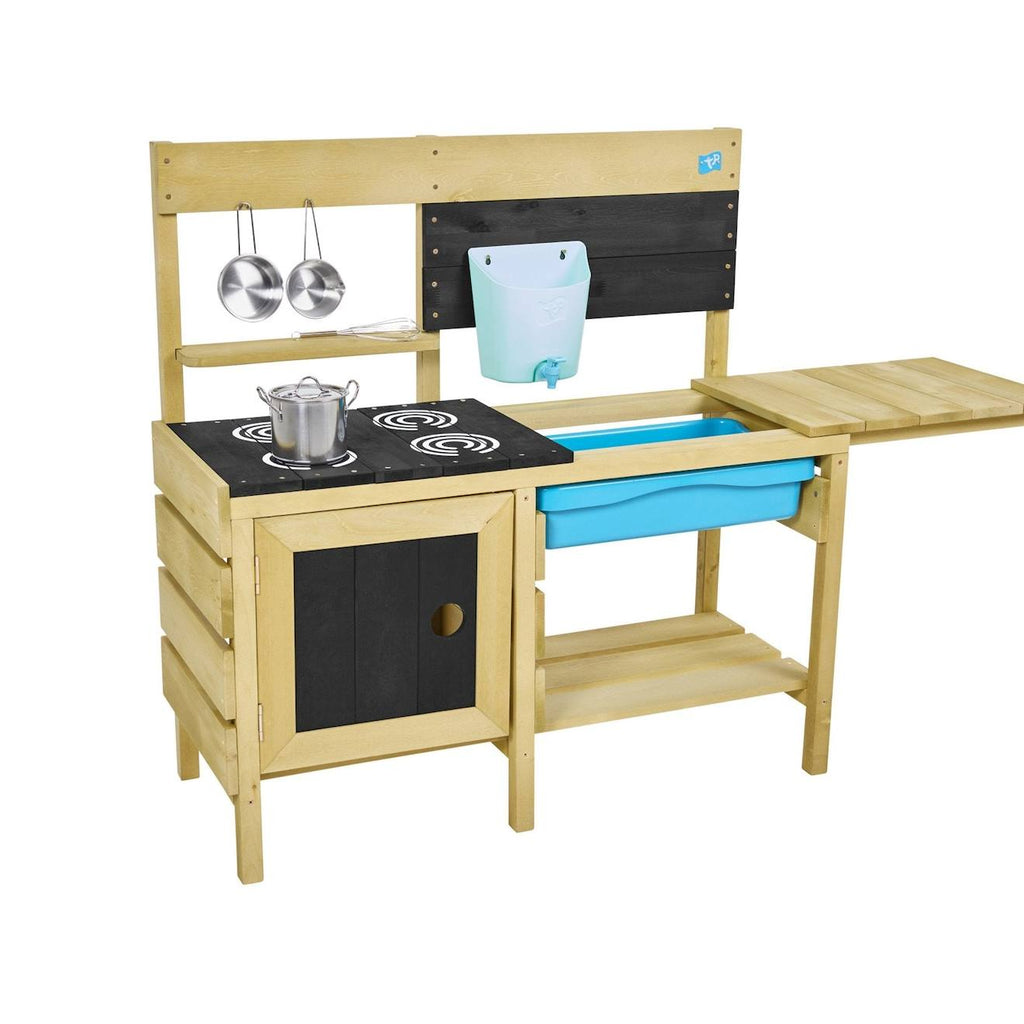 Cuisine d'extérieur pour enfant deluxe bois FSC marron - bleu - noir