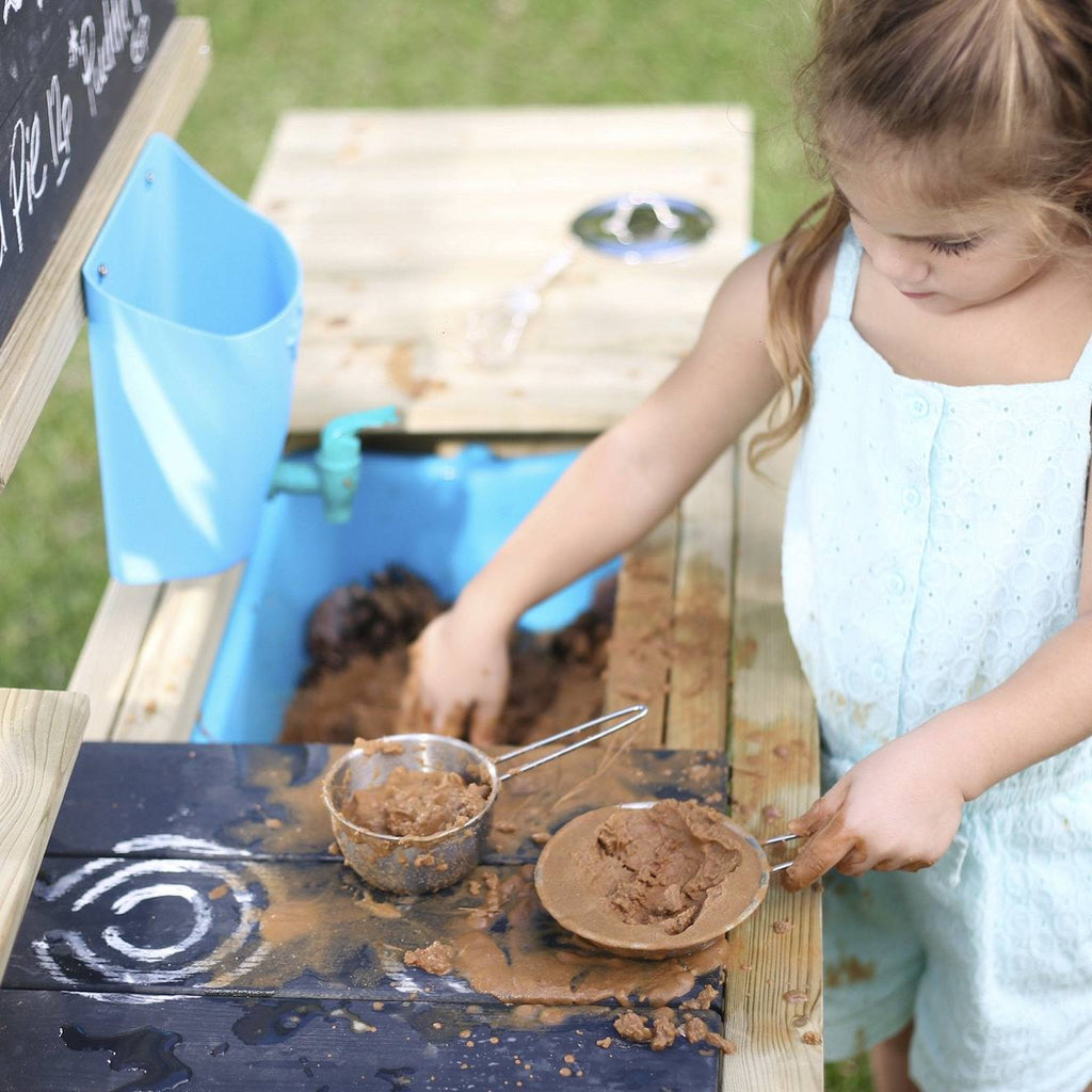 Cuisine d'extérieur pour enfant deluxe bois FSC marron - bleu - noir