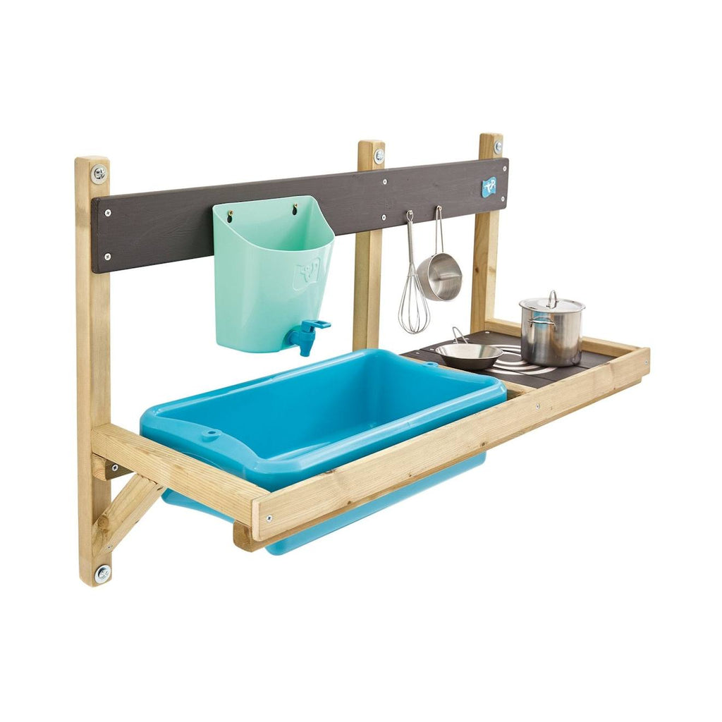 Cuisine d'extérieur pour enfant fun bois FSC marron - bleu - noir