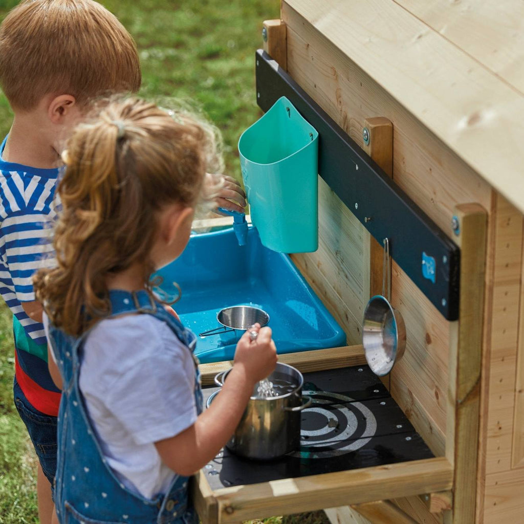 Cuisine d'extérieur pour enfant fun bois FSC marron - bleu - noir