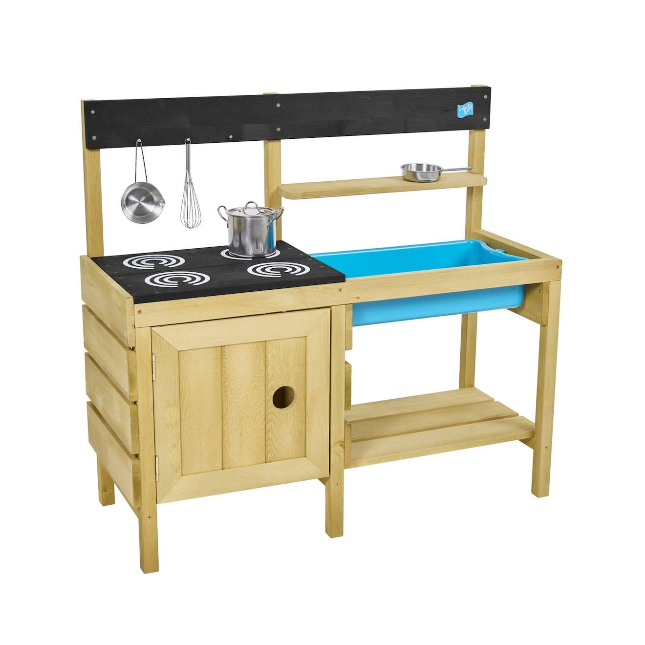 Cuisine d'extérieur pour enfant junior chef bois FSC marron - bleu - noir