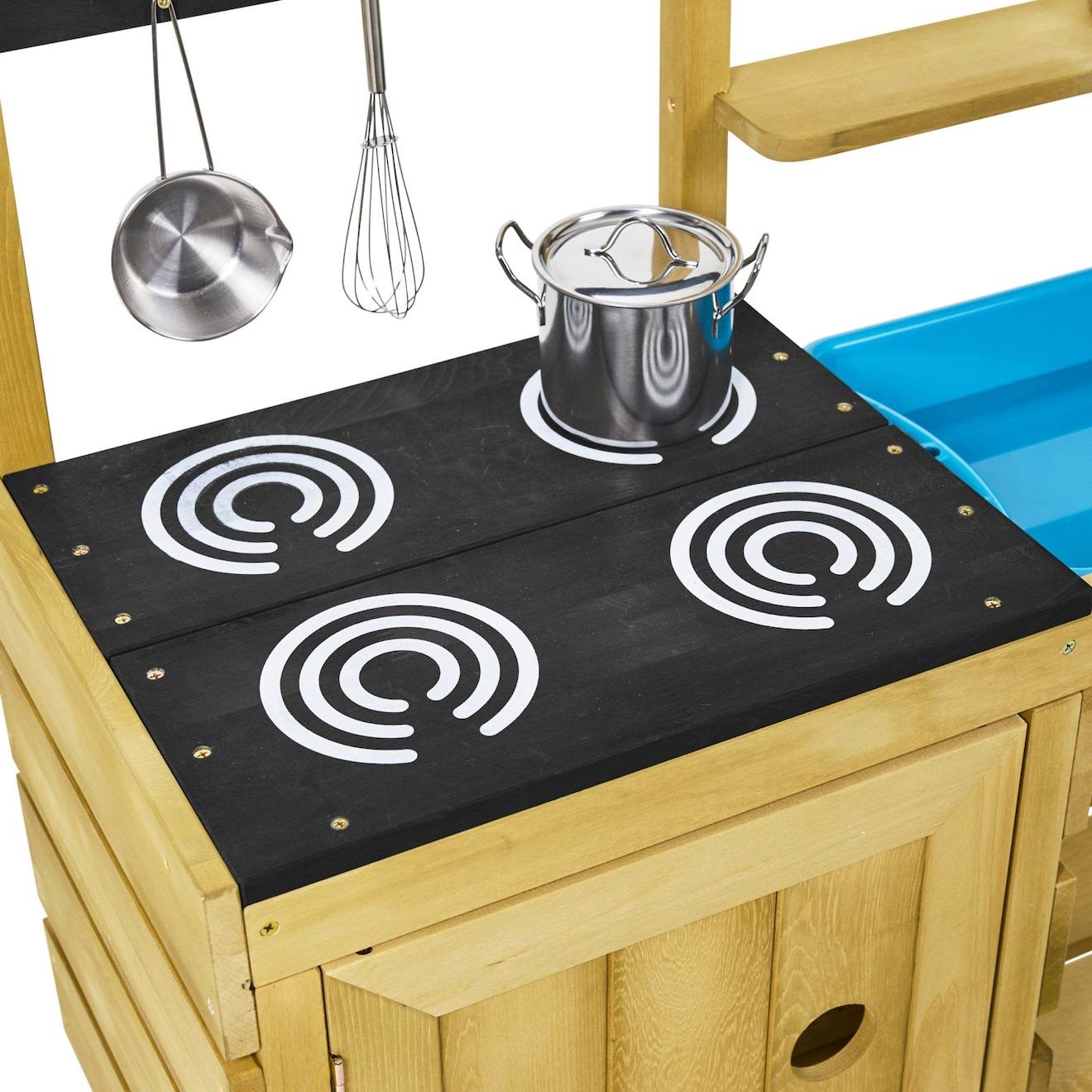 Cuisine d'extérieur pour enfant junior chef bois FSC marron - bleu - noir