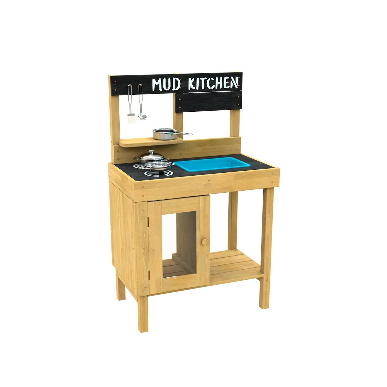 Cuisine d'extérieur pour enfant junior cook bois FSC marron - bleu - noir