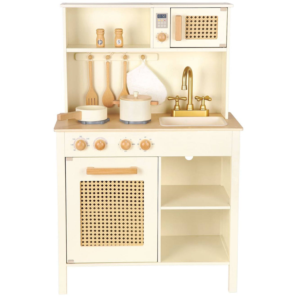 Cuisine en bois et rotin beige