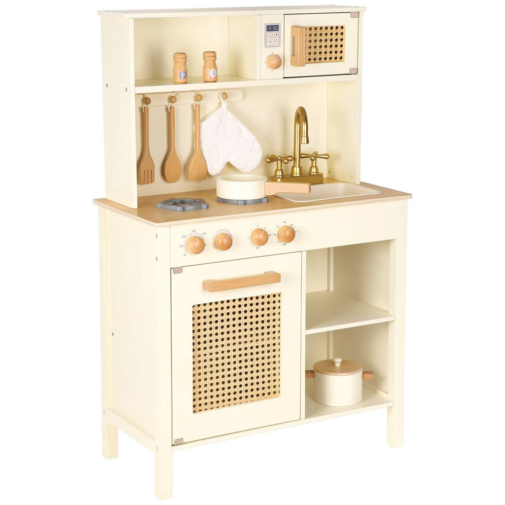 Cuisine en bois et rotin beige