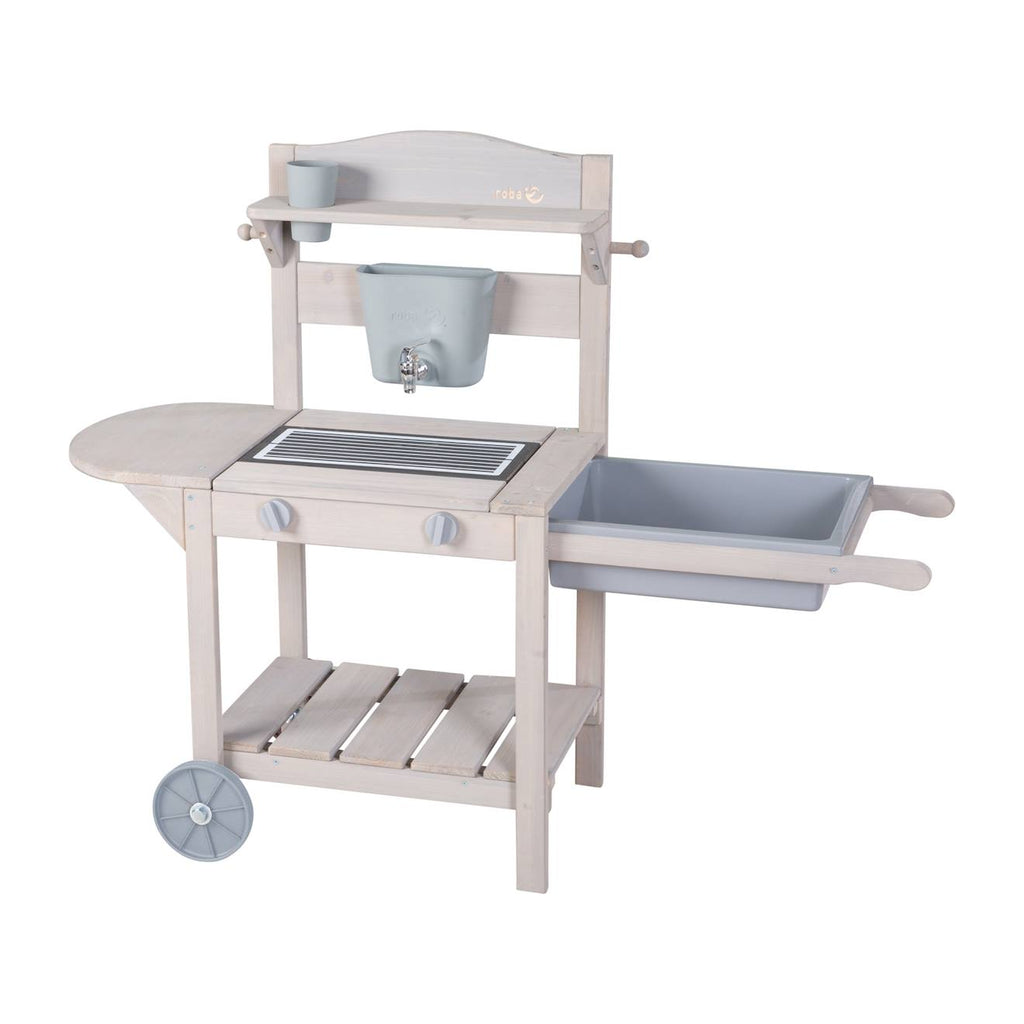 Cuisine extérieure pour enfant avec barbecue en bois FSC gris
