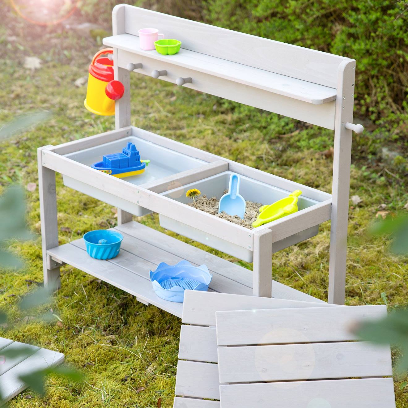 Cuisine extérieure pour enfants en bois massif gris