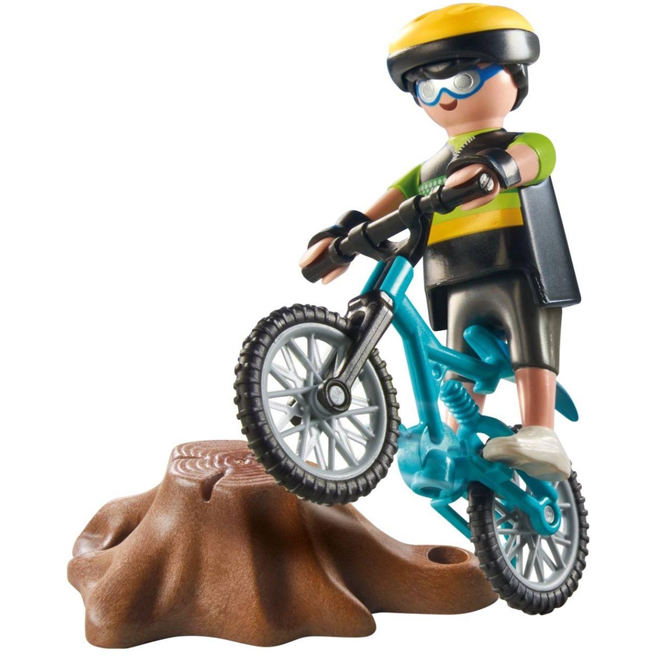 Cycliste avec vélo tout terrain et souche d'arbre 71756 multicolore