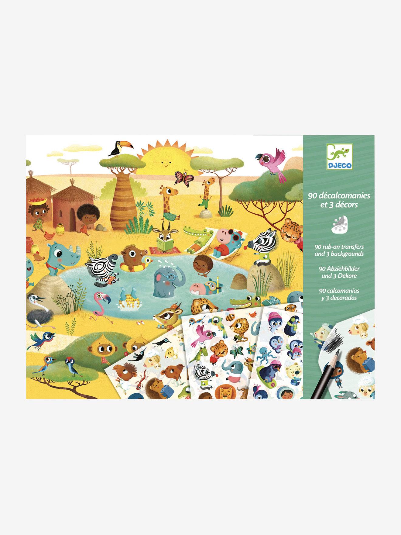 Décalcomanies et décors savane, désert, pôle nord multicolore
