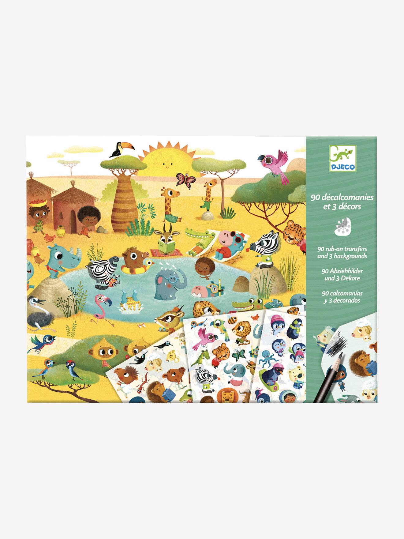 Décalcomanies et décors savane, désert, pôle nord multicolore