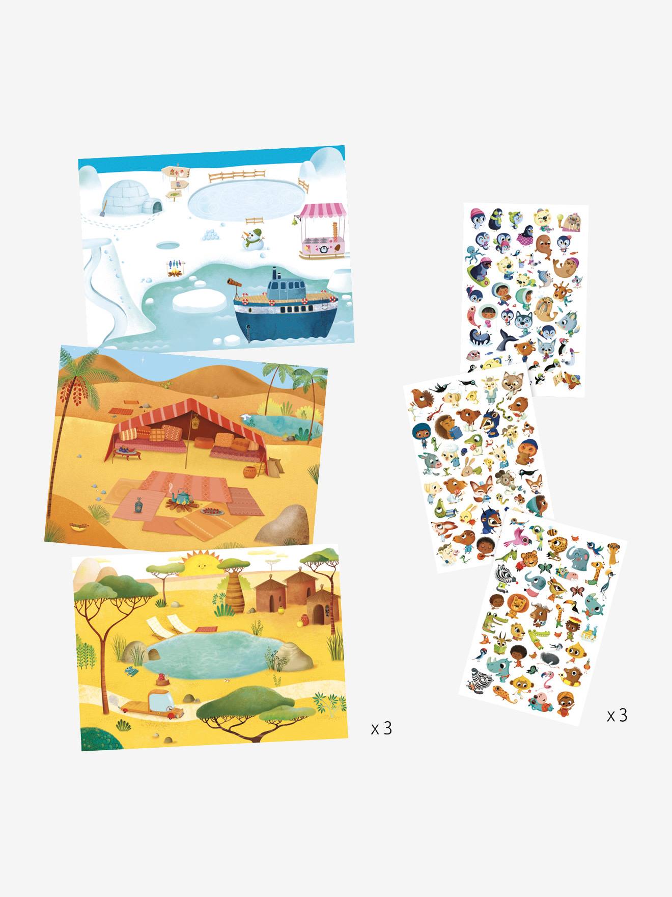 Décalcomanies et décors savane, désert, pôle nord multicolore