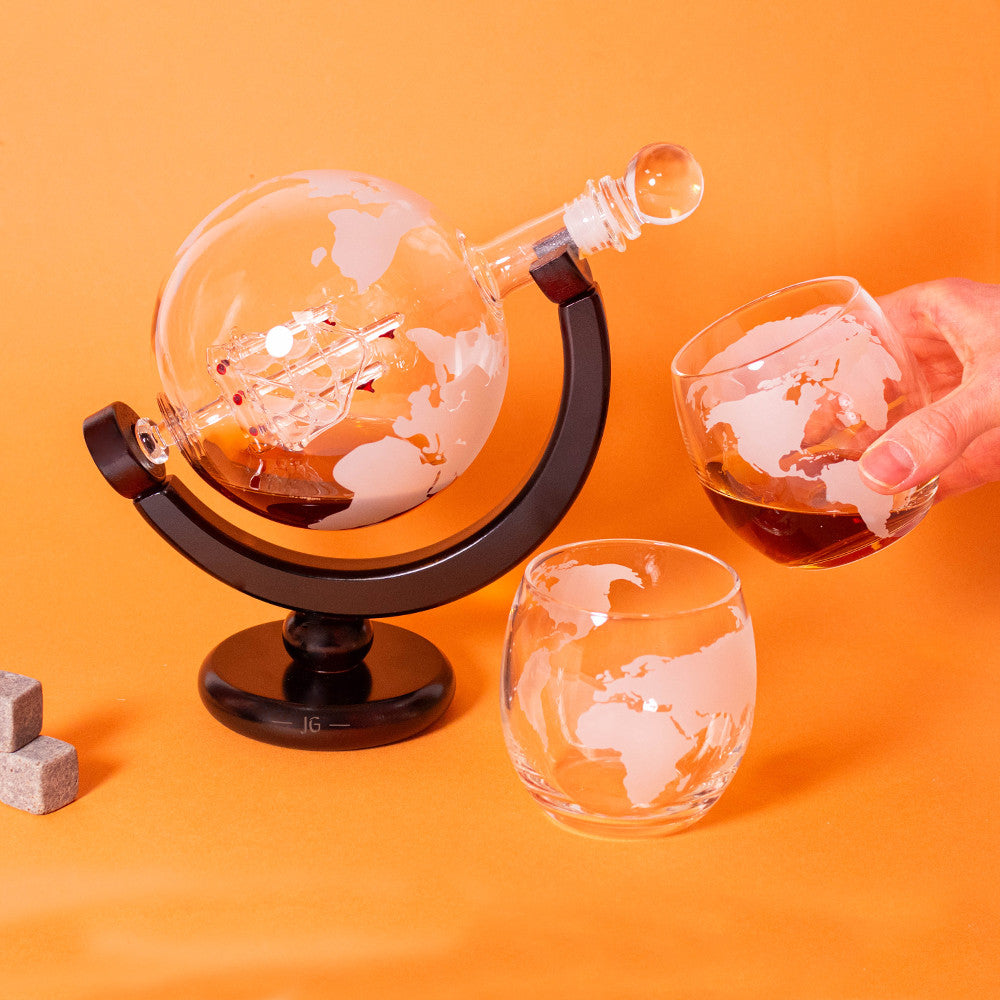 Ensemble Décanteur Globe et Verres (x2) Initiales à Personnaliser - Carafe Vin Originale