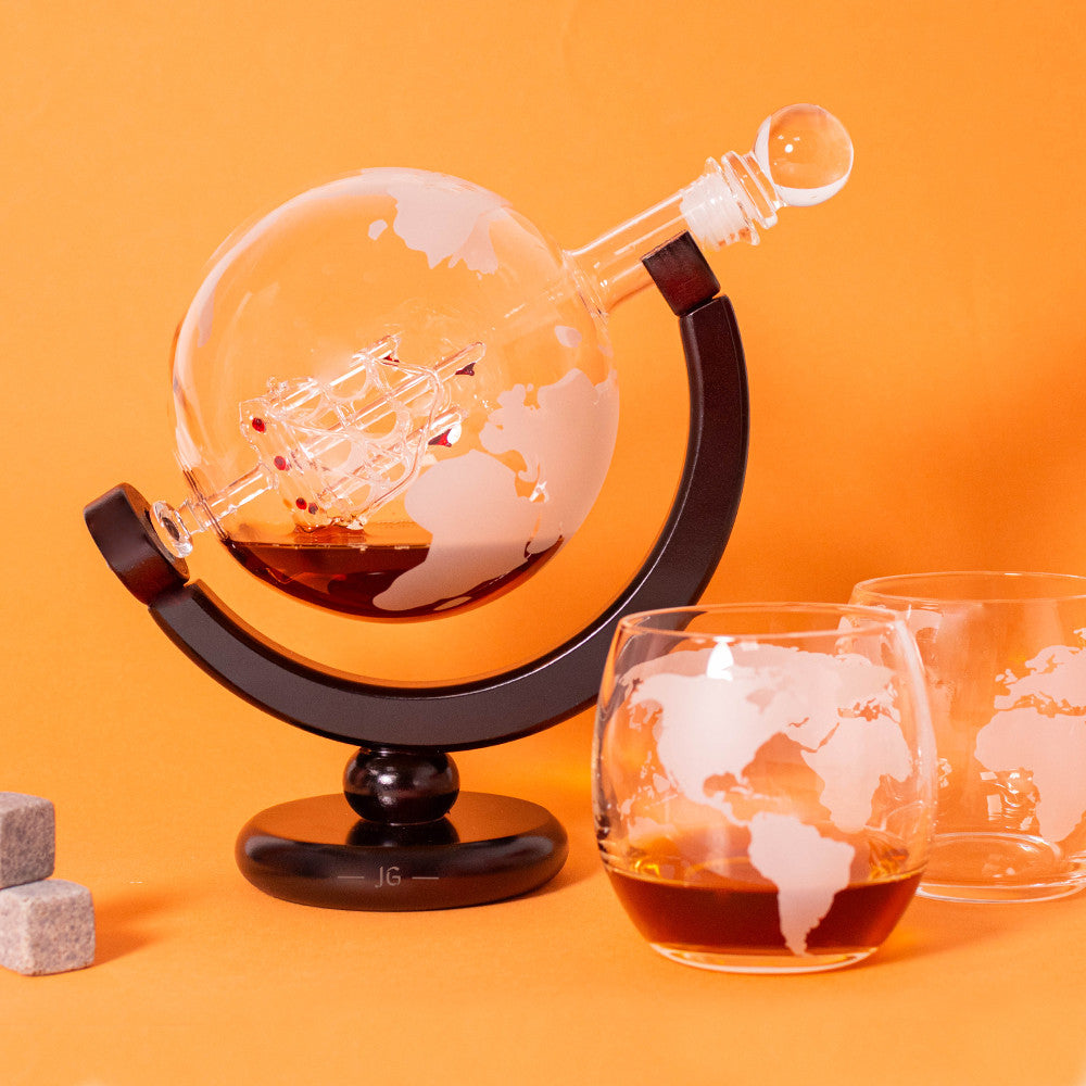 Ensemble Décanteur Globe et Verres (x2) Initiales à Personnaliser - Carafe Vin Originale
