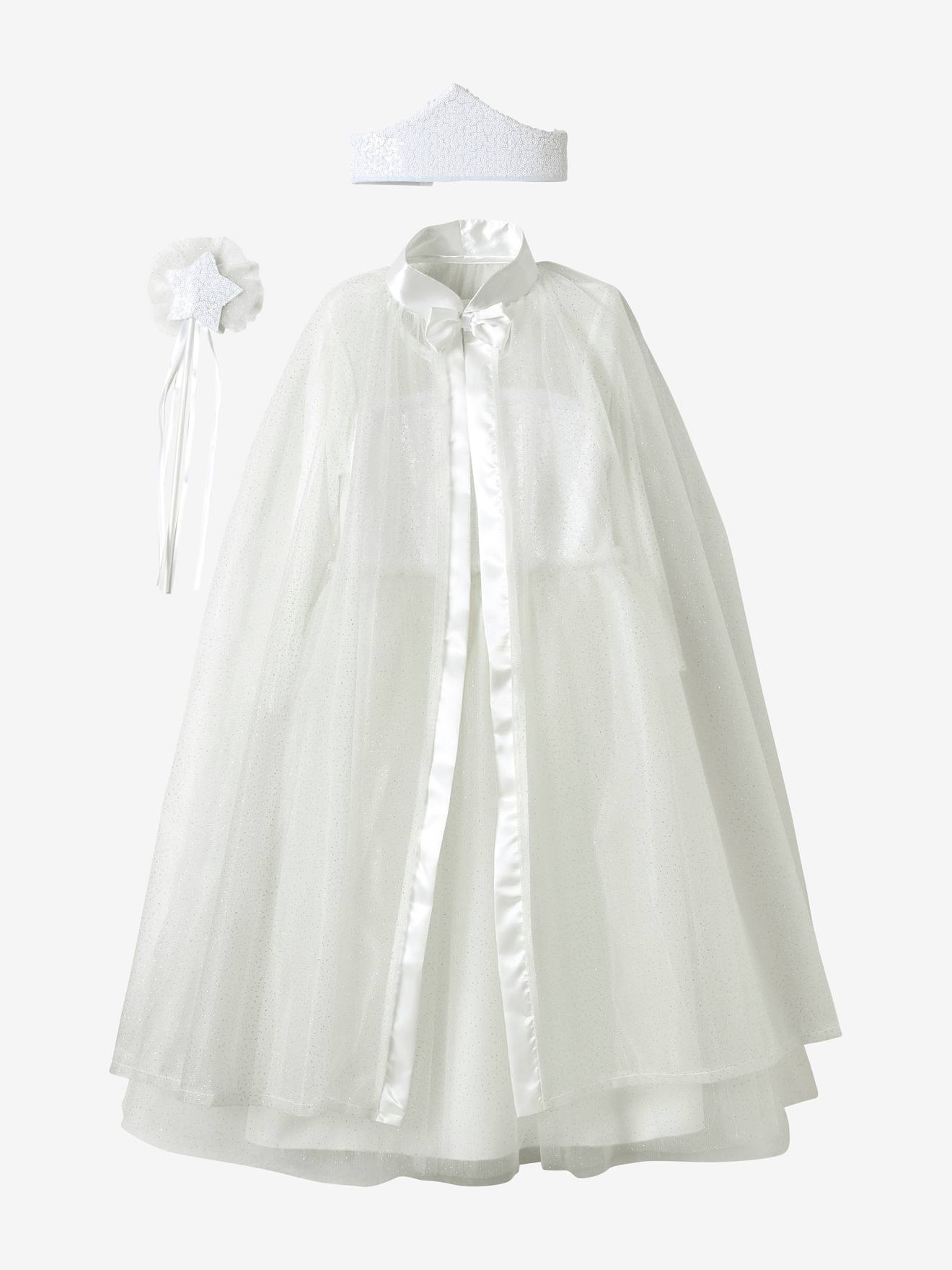 Déguisement de princesse avec cape, baguette et couronne blanc