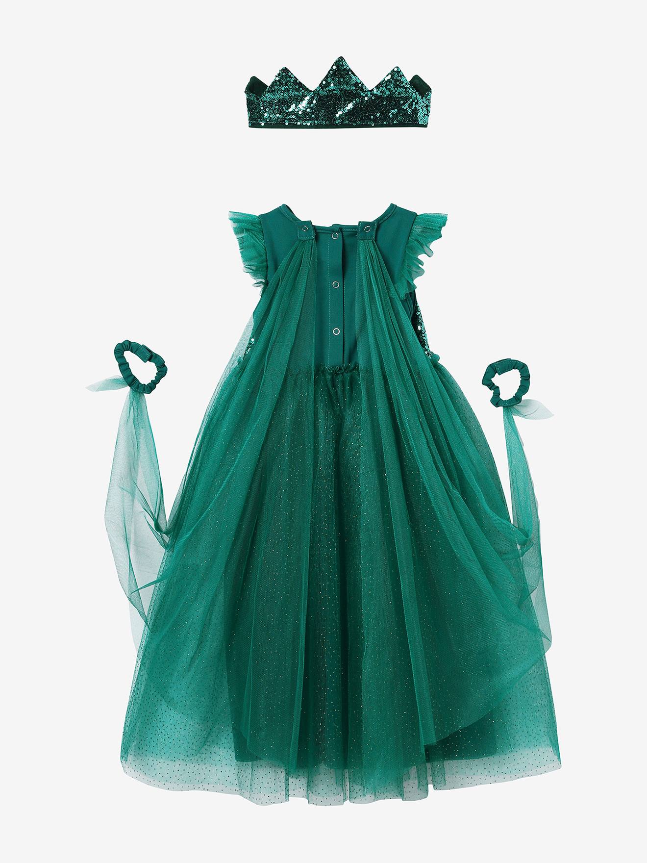 Déguisement de princesse avec voile et couronne vert émeraude