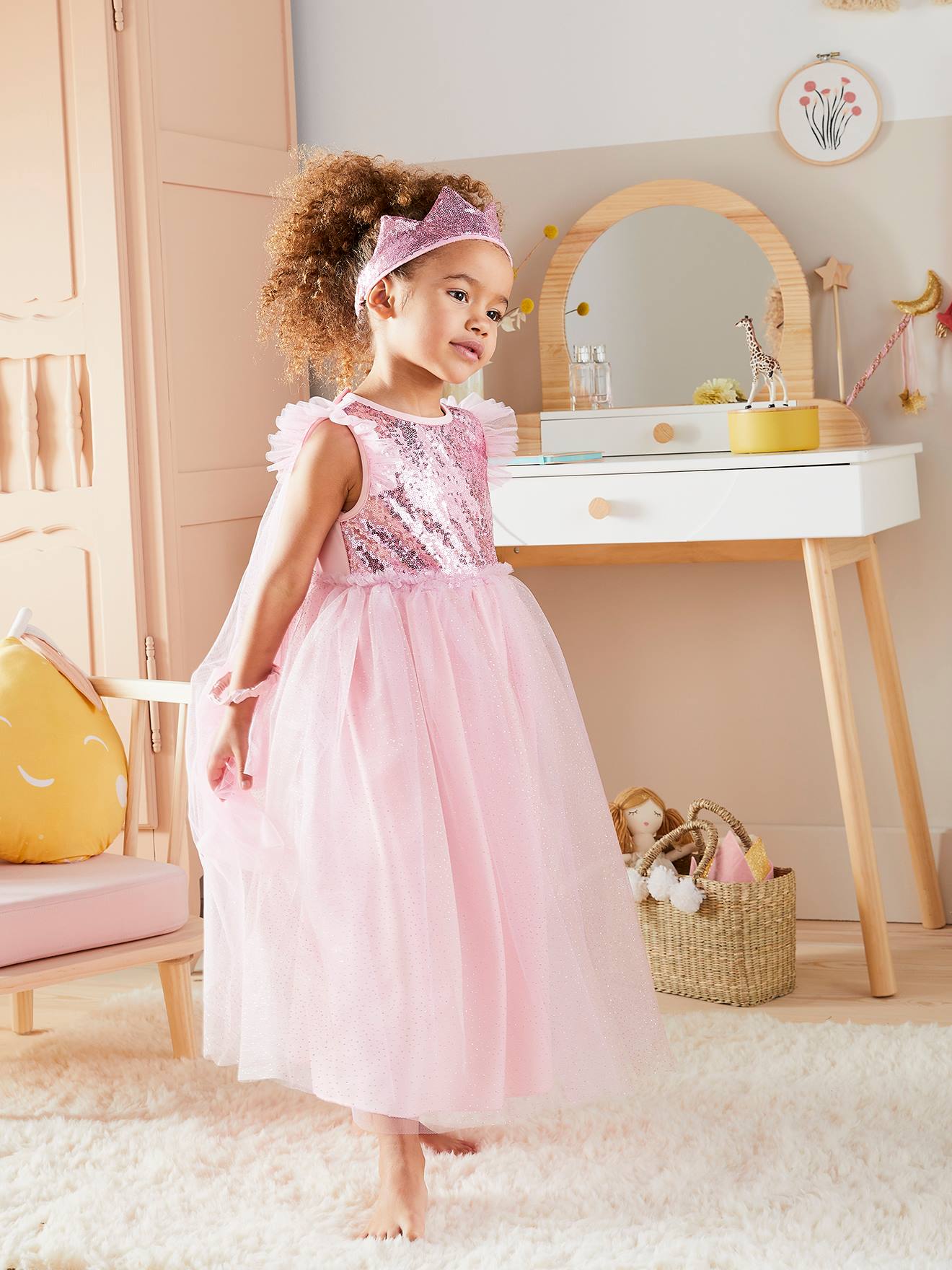 Déguisement de princesse avec voile et couronne rose