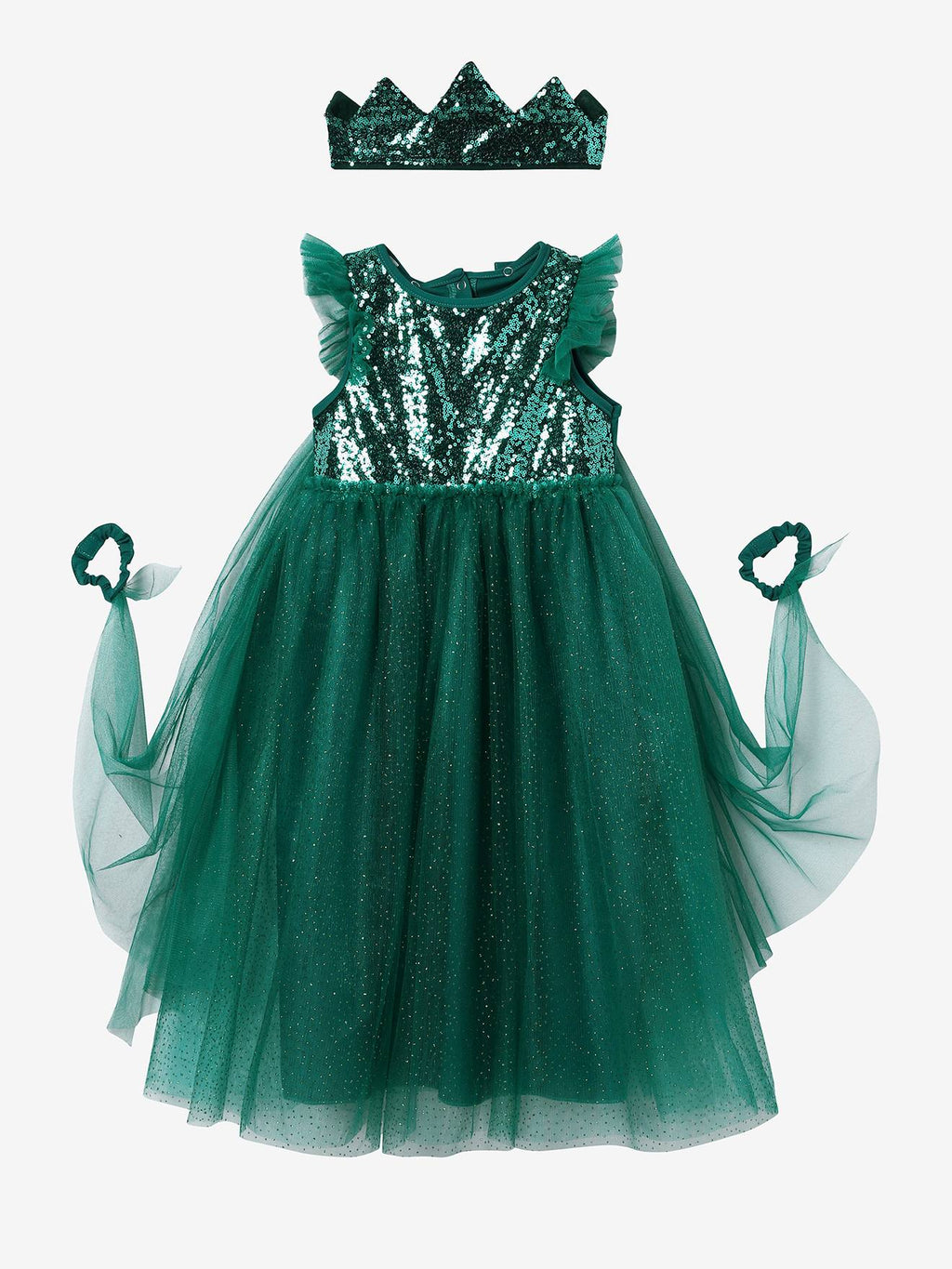 Déguisement de princesse avec voile et couronne vert émeraude