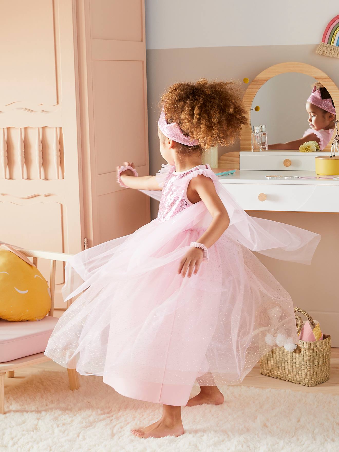 Déguisement de princesse avec voile et couronne rose