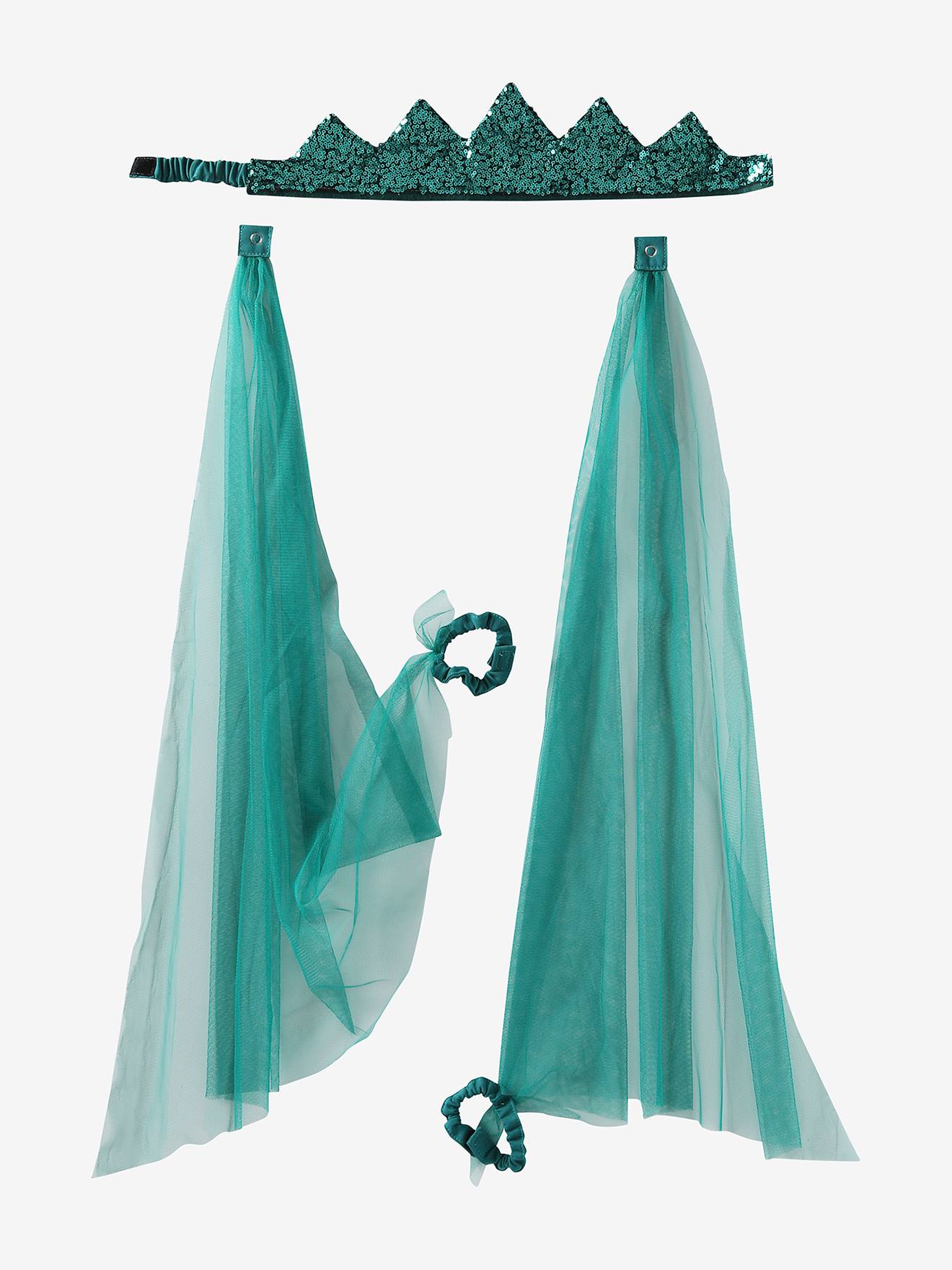 Déguisement de princesse avec voile et couronne vert émeraude