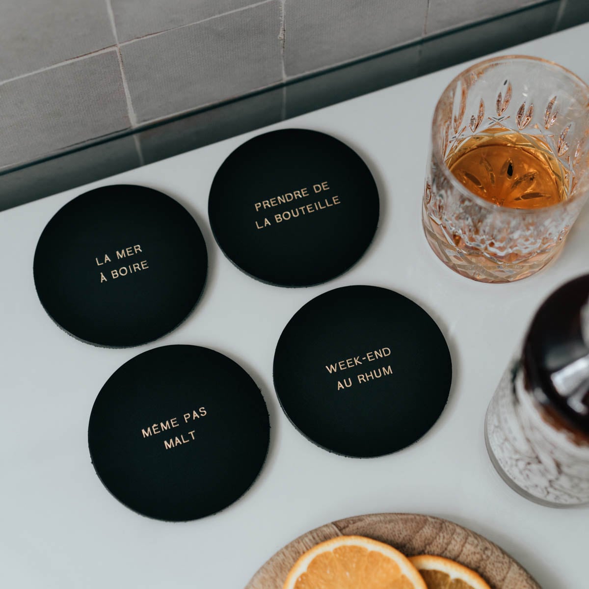 Dessous de verres en cuir Okuri
