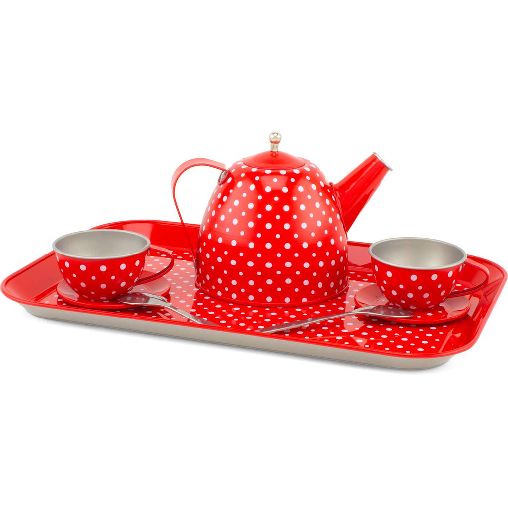 Dinette en métal rouge à pois rouge