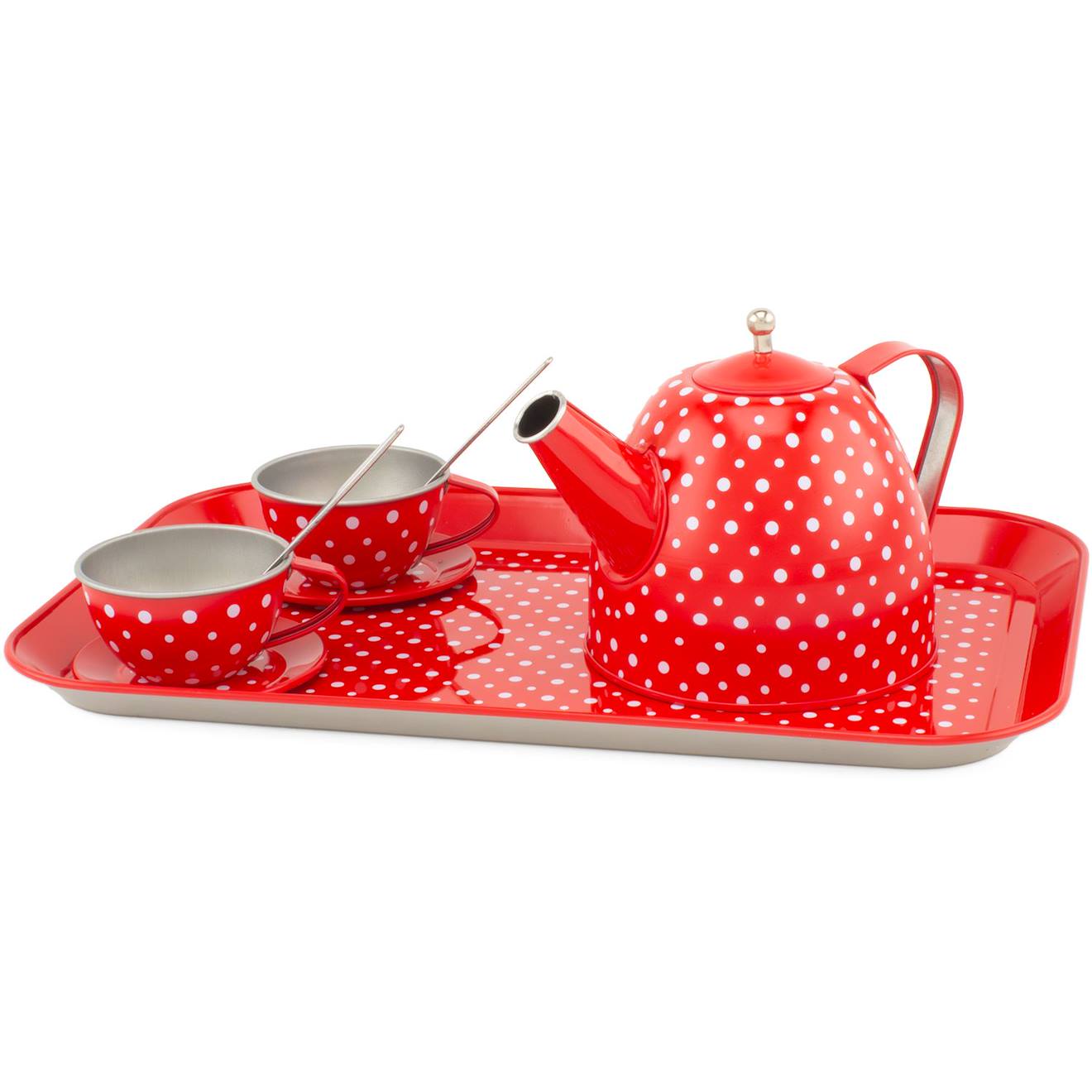 Dinette en métal rouge à pois rouge