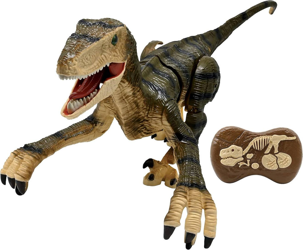 Dinosaure velociraptor télécommandé beige