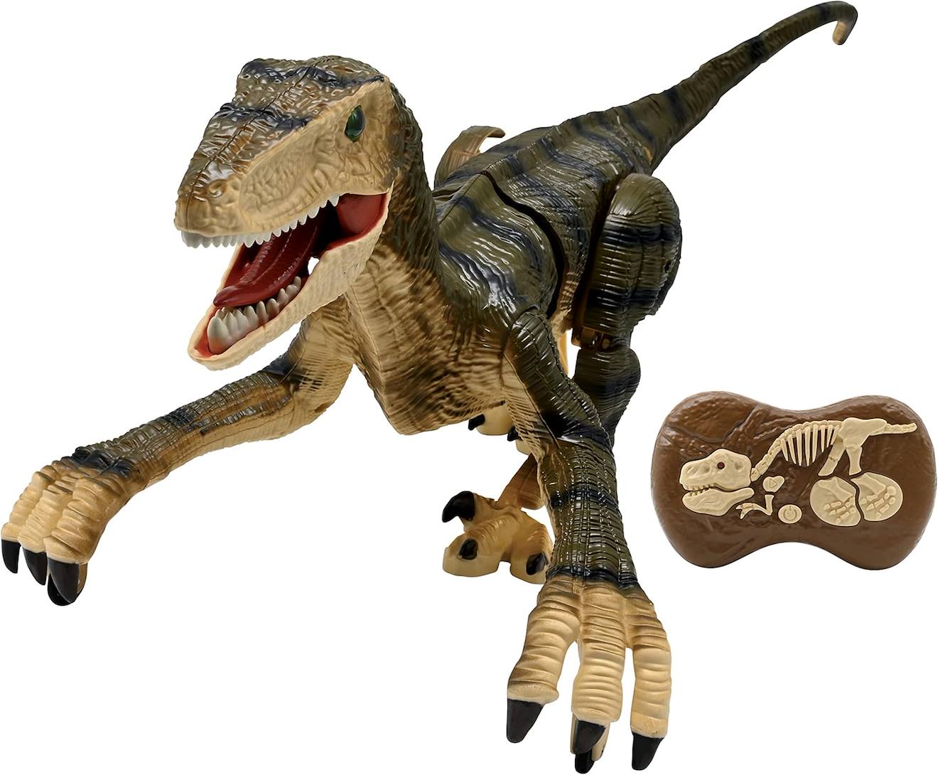 Dinosaure velociraptor télécommandé beige