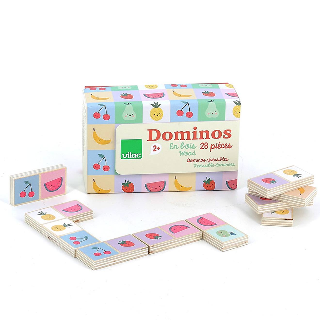 Dominos en bois fruits et légumes jaune